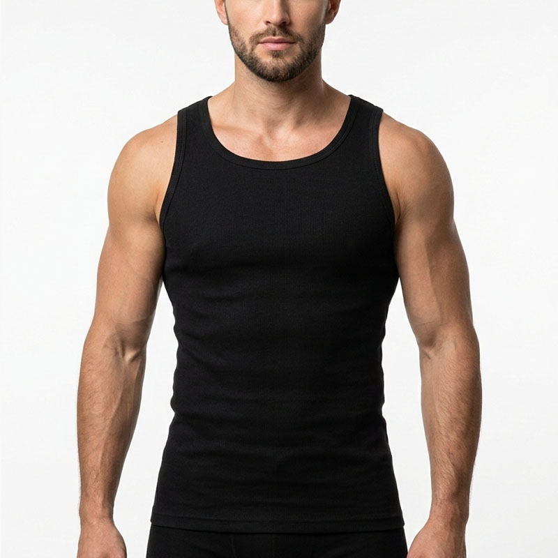 51-MEN-XM-COTTON-BLACK-1 Α.A UNDERWEAR Ανδρική Φανέλα 3τμχ 100% Cotton Μαύρο - Image 1