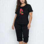 A.A UNDERWEAR Πιτζάμα plus Γυναικεία 100% Cotton Μαύρη Pretty