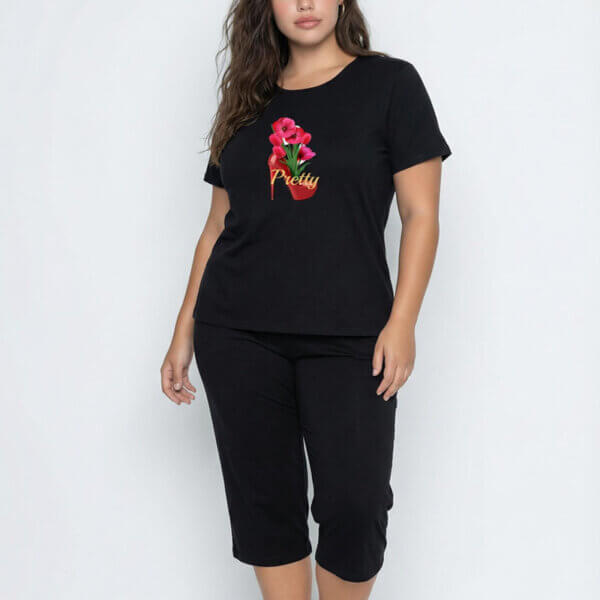 A.A UNDERWEAR Πιτζάμα plus Γυναικεία 100% Cotton Μαύρη Pretty