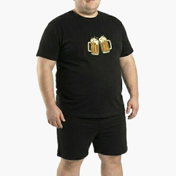 Α.A UNDERWEAR Πιτζάμα Ανδρική Plus Καλοκαιρινή Cotton Μαύρο Beer