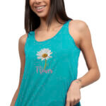 A.A UNDERWEAR Πιτζάμα Γυναικεία 100% Cotton Τυρκουάζ Μαργαρίτα - Image 2