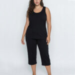 A.A UNDERWEAR Πιτζάμα plus Γυναικεία Τιράντα 100% Cotton Μαύρη