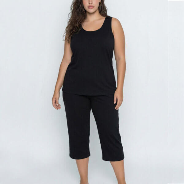 A.A UNDERWEAR Πιτζάμα plus Γυναικεία Τιράντα 100% Cotton Μαύρη