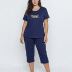 A.A UNDERWEAR Πιτζάμα plus Γυναικεία 100% Cotton Μπλε Tropical