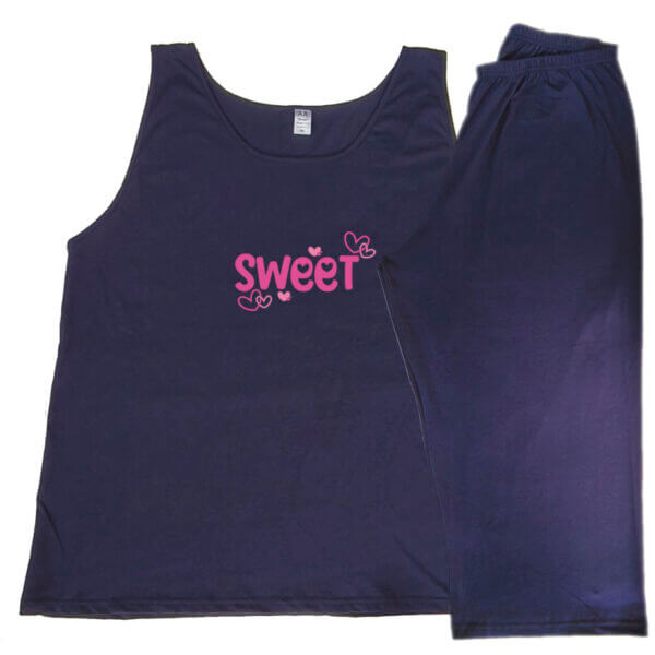 A.A UNDERWEAR Πιτζάμα plus Γυναικεία Τιράντα 100% Cotton Μπλε Sweet