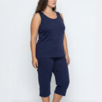 A.A UNDERWEAR Πιτζάμα plus Γυναικεία Τιράντα 100% Cotton Μπλε