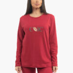 A.A UNDERWEAR Πιτζάμα Γυναικεία 100% Cotton Ιnterlock Μπορντό με Στάμπα - Image 4