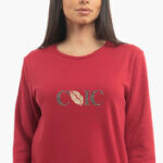 A.A UNDERWEAR Πιτζάμα Γυναικεία 100% Cotton Ιnterlock Μπορντό με Στάμπα - Image 2