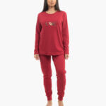 A.A UNDERWEAR Πιτζάμα Γυναικεία 100% Cotton Ιnterlock Μπορντό με Στάμπα