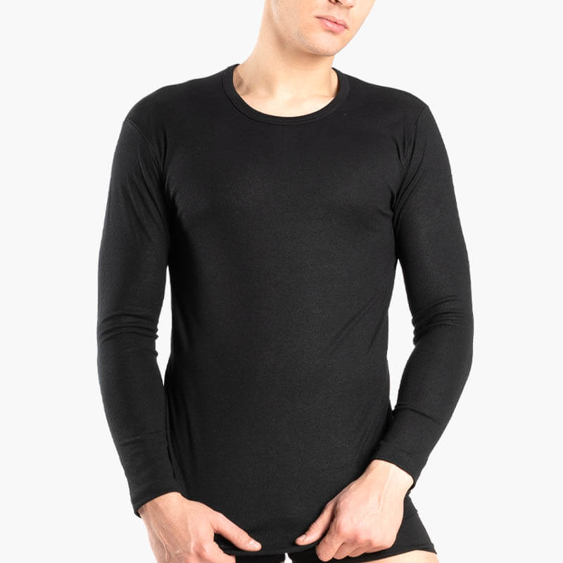57100-MEN-MM-COTTON-BLACK-FR- Ανδρική Φανέλα Μακρυμάνικη Ανοιχτή Λαιμουδιά 100% Cotton Μαύρο - Image 1
