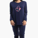 A.A UNDERWEAR Πιτζάμα Γυναικεία 100% Cotton Ιnterlock Σκούρο Μπλε με στάμπα