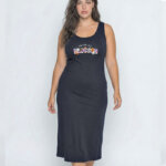 A.A UNDERWEAR Νυχτικό plus Γυναικείο Τιράντα 100% Cotton Μαύρη Blossom