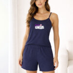 A.A UNDERWEAR Πιτζάμα Λεπτή Τιράντα Γυναικεία 100% Cotton Μπλε Smile