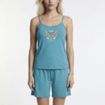 A.A UNDERWEAR Πιτζάμα Λεπτή Τιράντα Γυναικεία 100% Cotton Τυρκουάζ Πεταλούδα - Image 2