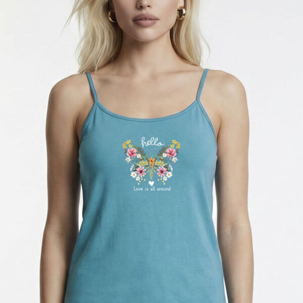 A.A UNDERWEAR Πιτζάμα Λεπτή Τιράντα Γυναικεία 100% Cotton Τυρκουάζ Πεταλούδα