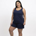 A.A UNDERWEAR Πιτζάμα Plus Φαρδιά Τιράντα Γυναικεία 100% Cotton Μπλε