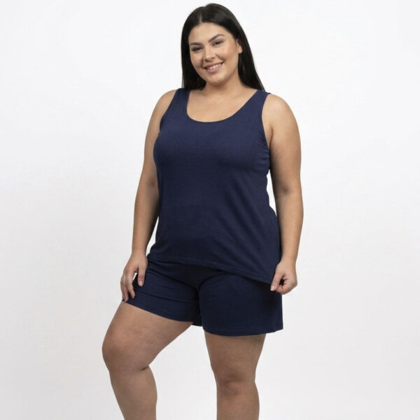 A.A UNDERWEAR Πιτζάμα Plus Φαρδιά Τιράντα Γυναικεία 100% Cotton Μπλε