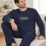 AA UNDERWEAR Πιτζάμα Ανδρική Interlock Μπλε με Σχέδιο Strong