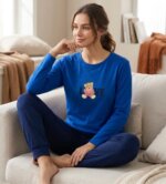 A.A UNDERWEAR Πιτζάμα Γυναικεία 100% Cotton Ιnterlock Μπλε Love Teddy